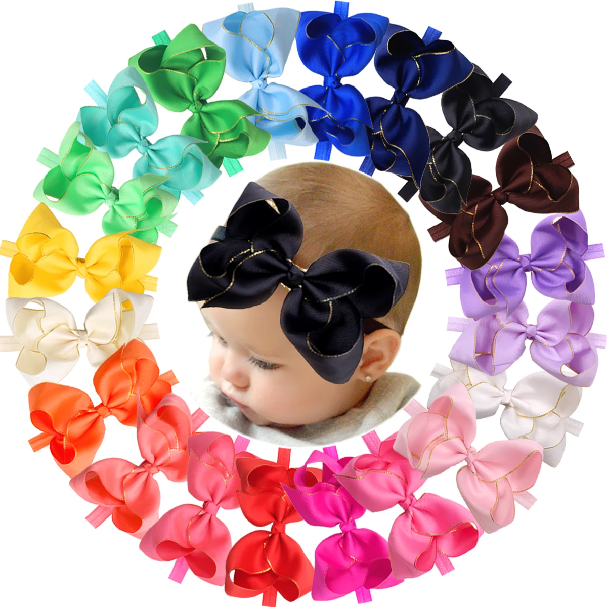 Bandeaux élastiques souples pour bébés filles, 30 couleurs, nœuds de cheveux, 6 pouces