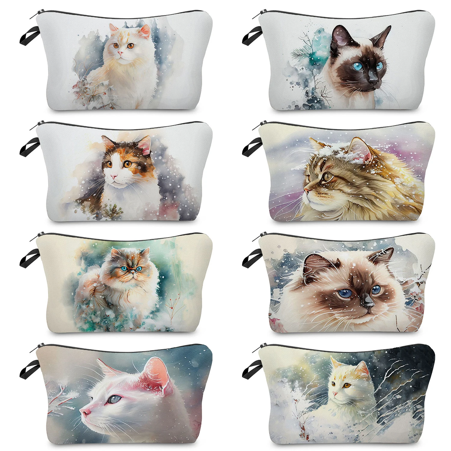 Cute Animal Cat Printed Women\'s Makeup Bag, Outdoor Casual Ladies Mini Cosmetic Bag, Perfect Organizer Bag For Daily Use