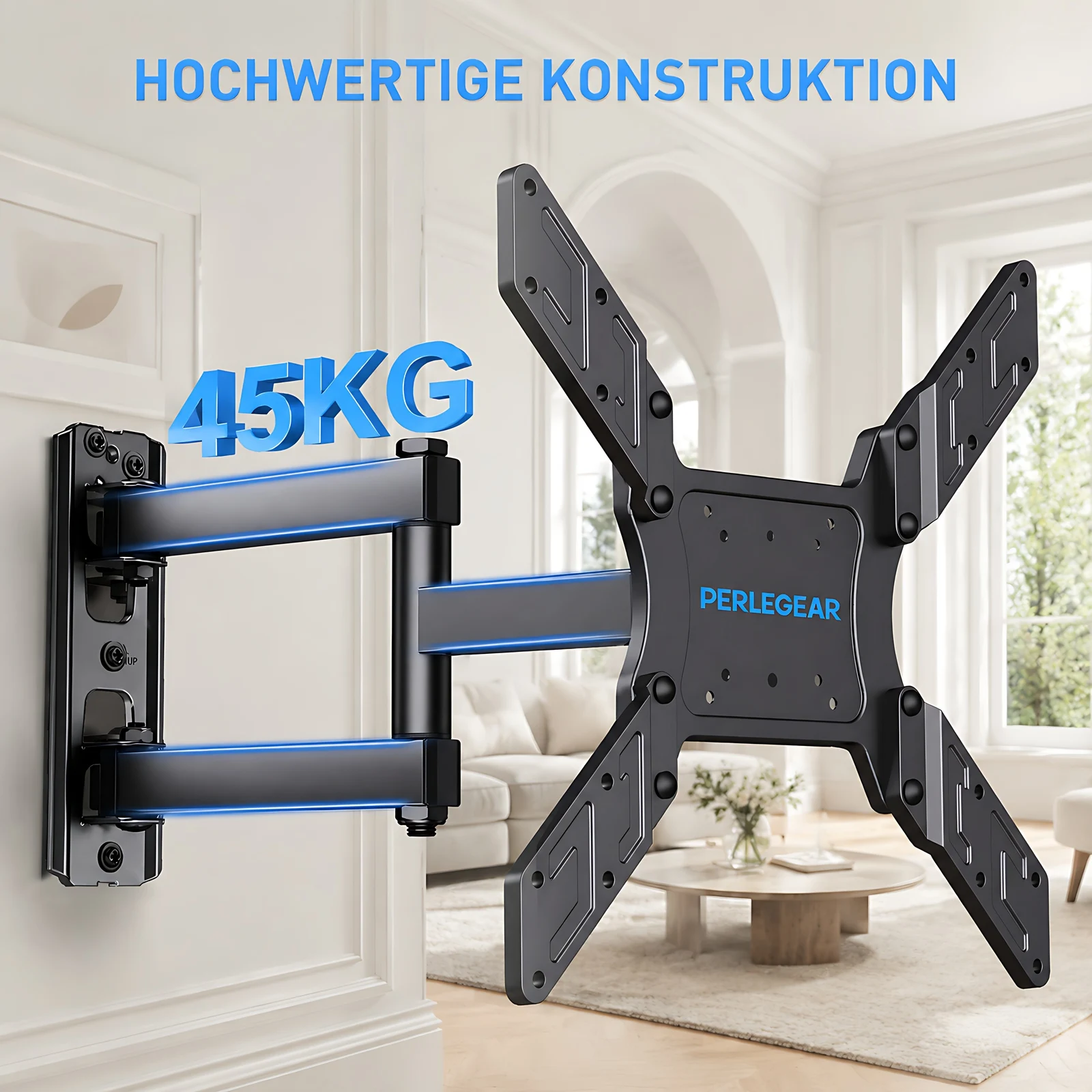 Schwenkbare Neigbare TV Wandhalterung für 26-65 Zoll Flach Curved Fernseher bis 45kg, VESA 400x400mm Universelle TV Halterung mit +/-90° Schwenkfunktion