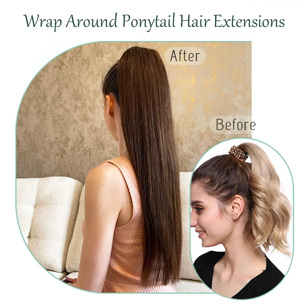 Extensions de Queue de Cheval 100% Naturelle, Cheveux Humains avec réinitialisation, Pâte Magique Invisible, Rondes, Lisses, Noires, pour Femme