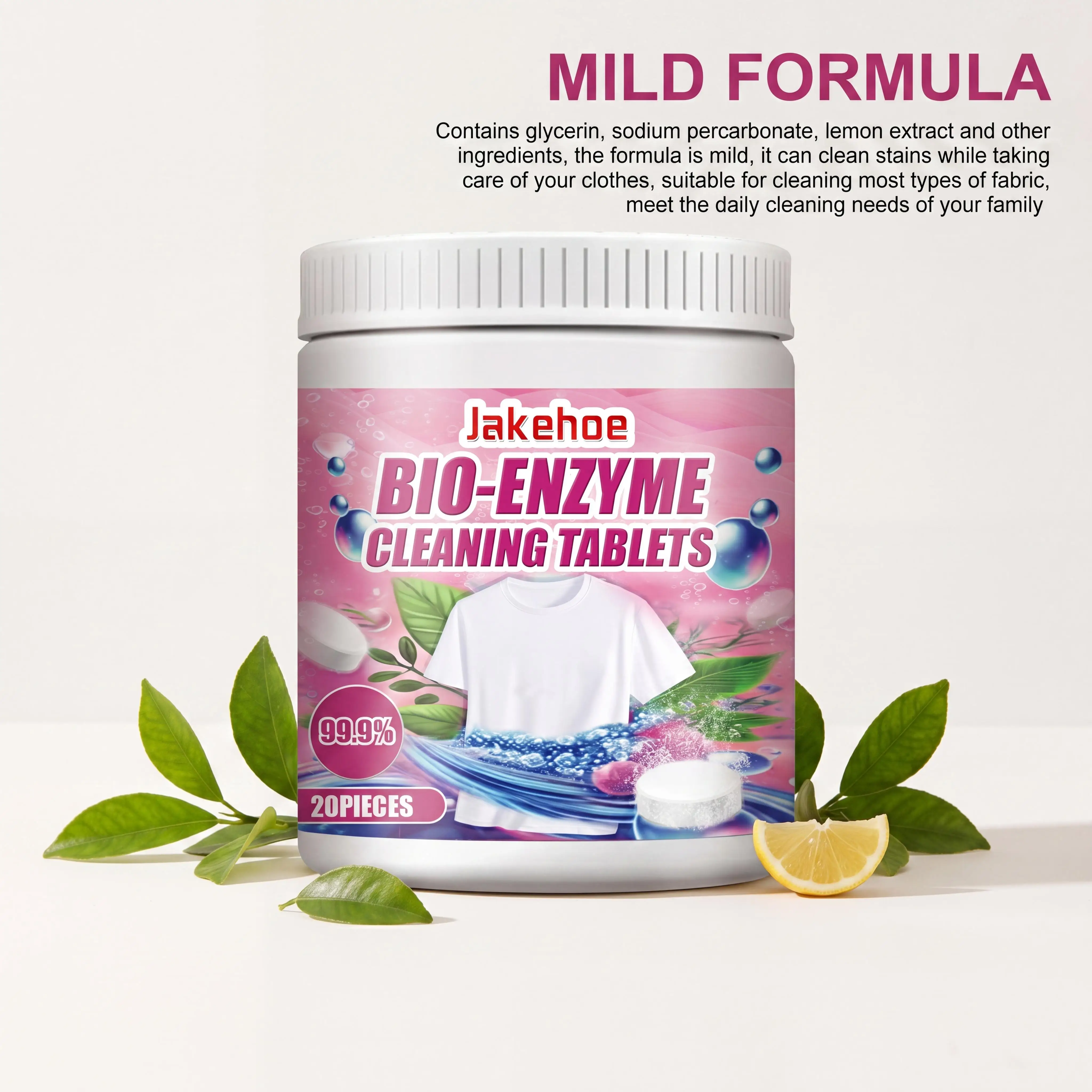 Jakehoe Laundry Stain Remover Effervescent Tablets Clothing Oil Leaves Fragrance Stubborn Stain Cleaner Brightens Shine Cleaning Bio Enzyme Salt Fabric Stain Remover