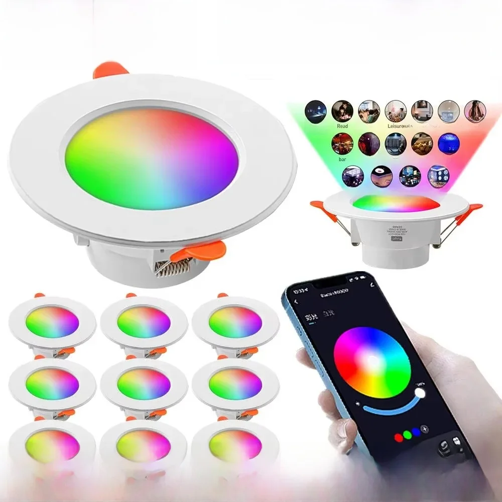 1-10PCS 10W Smart LED Downlight Bluetooth Plafondlamp RGB Lamp APP Afstandsbediening Kleur veranderende licht voor Google Alexa Thuis - afbeelding 2