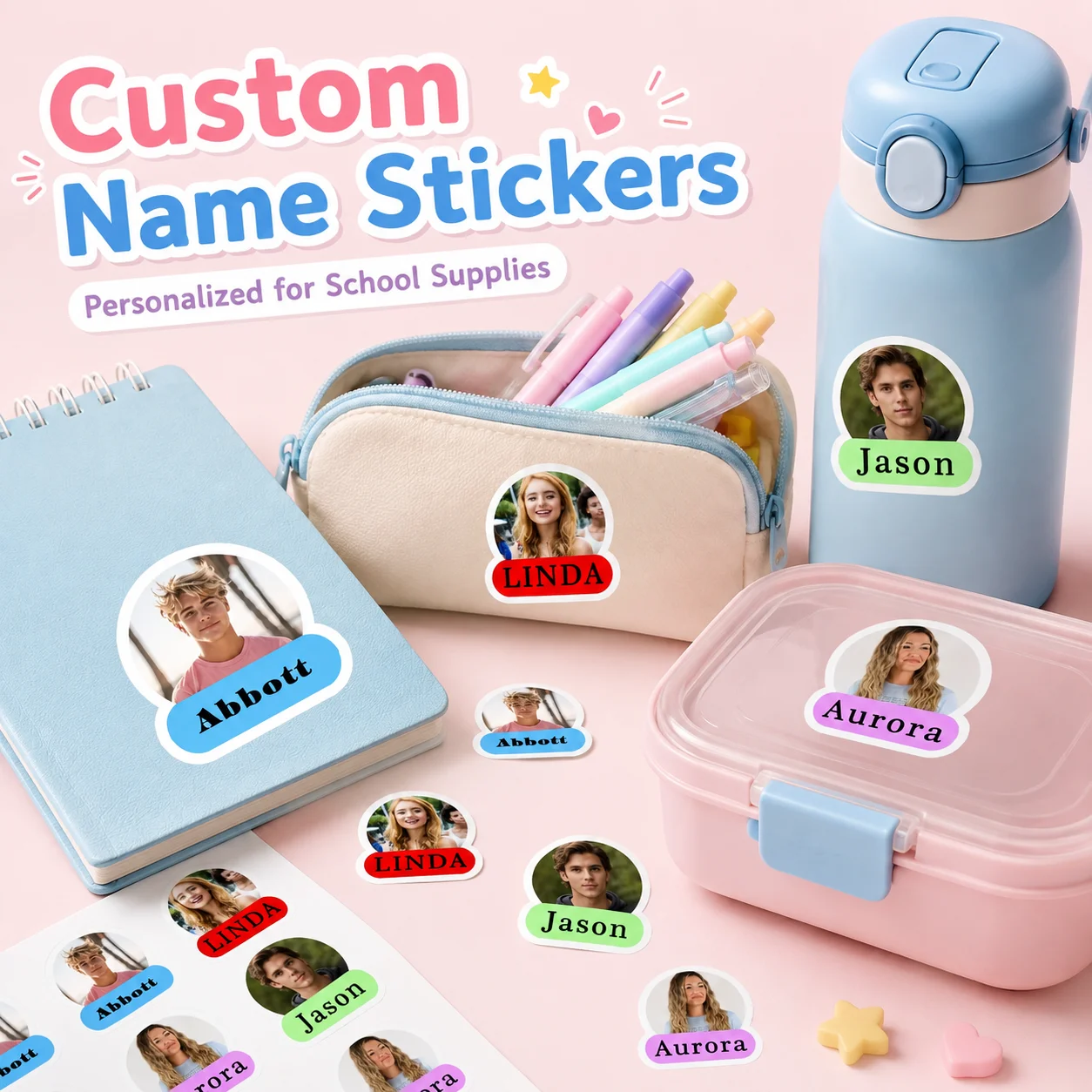 Customizable Name Stickers - Suitable for Notebooks, Graduation Ceremonies, Parties, and Other Personalized Photo and Text Label