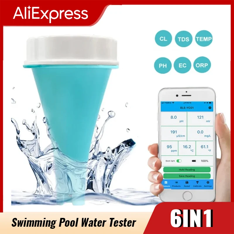 New Floating Smart Swimming Pool Water Analyzer 6 in 1 pH Chlorine EC TDS ORP Temp Tester for Spa Pool Water with Bluetooth App