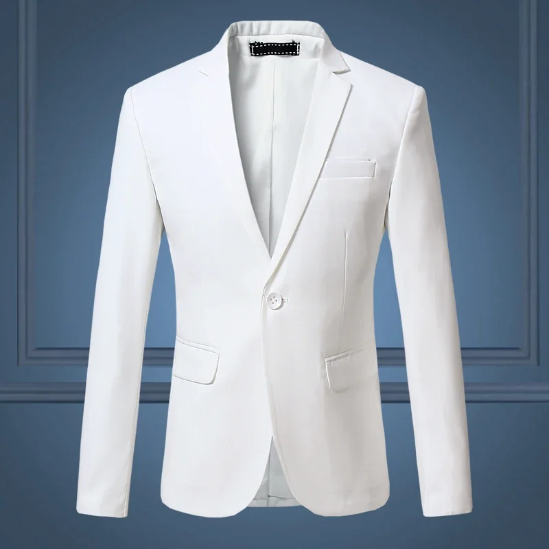 Wysokiej jakości Gentleman Men Slim Casual White Suit, duże rozmiary Marki męskie biznesowe Casual Flow of Pure Color Blazers Men — zdjęcie 2