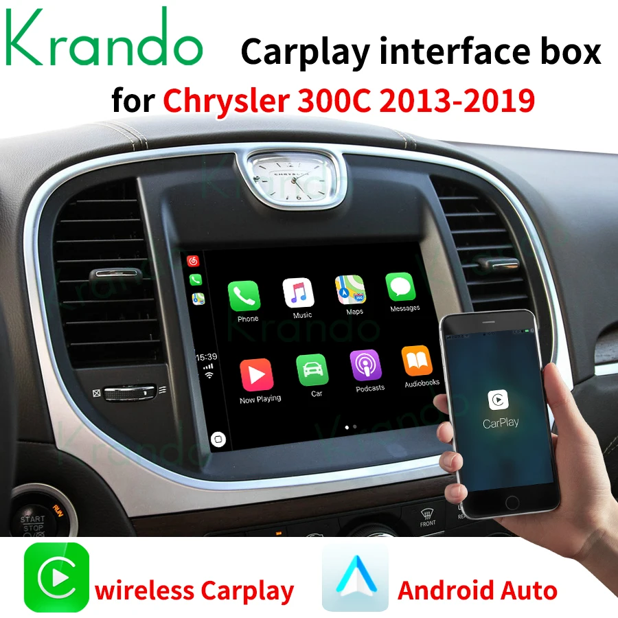 

Krando Wireless Apple CarPlay Intereface Box For Chrysler 300C 2013 - 2019 Module Android Auto Music Map Support Siri