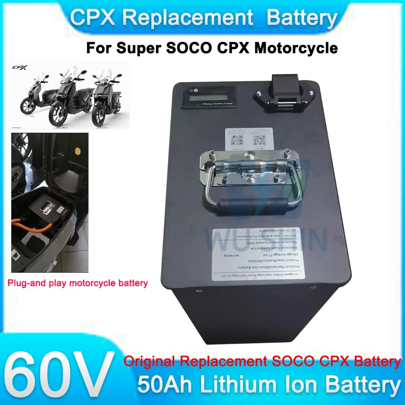 Replacement for Super Soco CPX Electric Motorcycle 60V 50Ah Lithium Battery Pack Yanyang 150A BMS