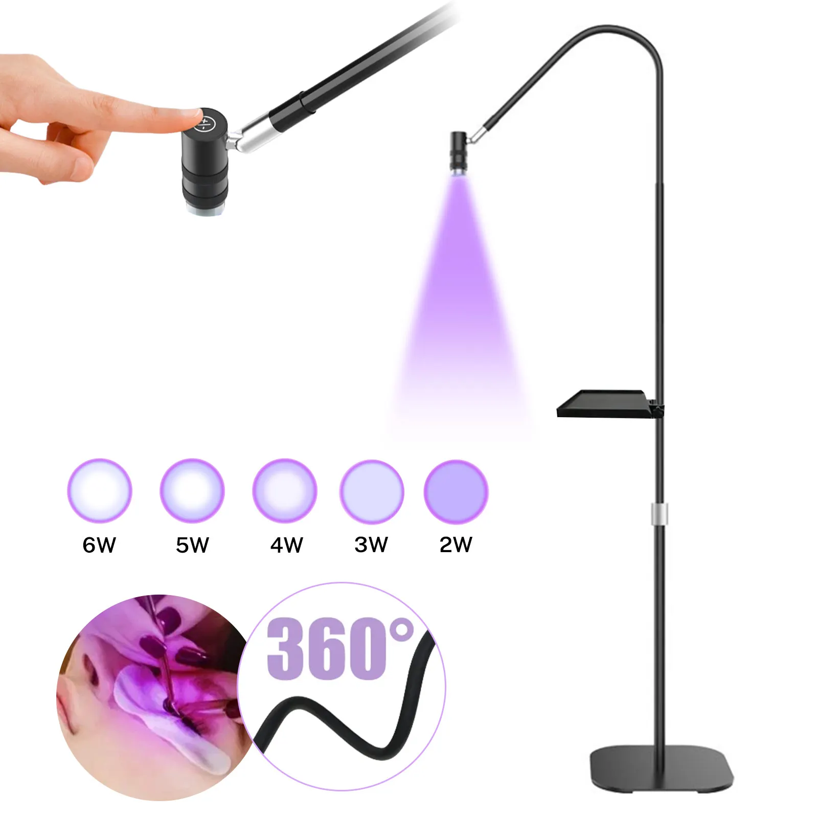 OWJHE 20W LED-videolamp voor op de vloer Halvemaanvormig invullicht 3000K-6000K dimbaar met verstelbare metalen lichtstandaard Telefoonhouder