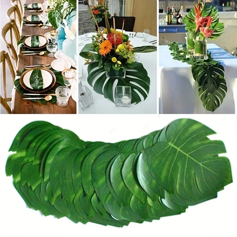 10 pièces Hawaii feuille de palmier artificielle tortue feuille arrière Jungle plage thème fête Arrangement floral tapis accessoires tapis de tasse