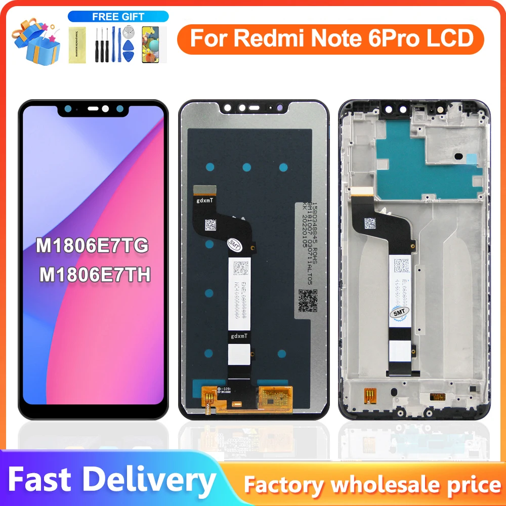 6.26\'\' Display For Xiaomi Redmi Note 6 Pro LCD M1806E7TG Display Touch Screen Digitizer Assembly With Frame For Redmi Note 6