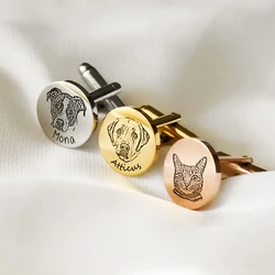 1 Pair Custom Engrave Pet Portrait Cufflinks Memorial Cufflinks Groom Gift For Bride Pet Loss Gift  Stainless Steel Jewelry