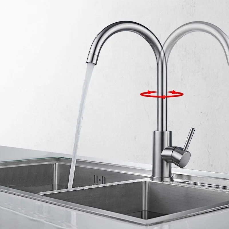 304 Stainless Steel Kitchen Single Cold Water Faucet Full Copper Vegetable Sink Sink Splash-proof Rotatable Faucet