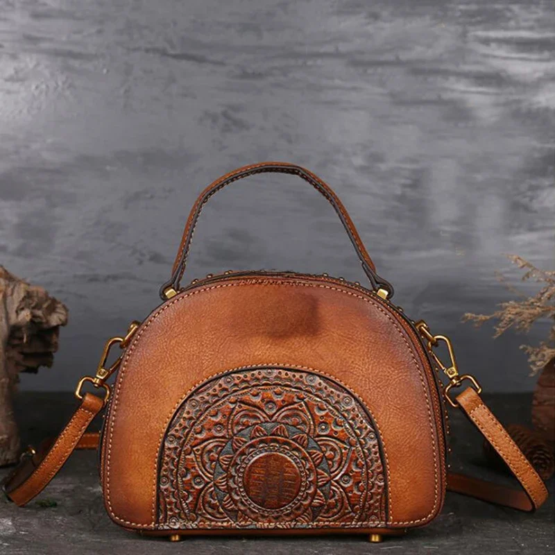 Torba na ramię z prawdziwej skóry z uchwytem damskim wytłoczona luksusowa prawdziwa skóra bydlęca damska torba z grubej bawełny Vintage kobiece torby typu crossbody — zdjęcie 2