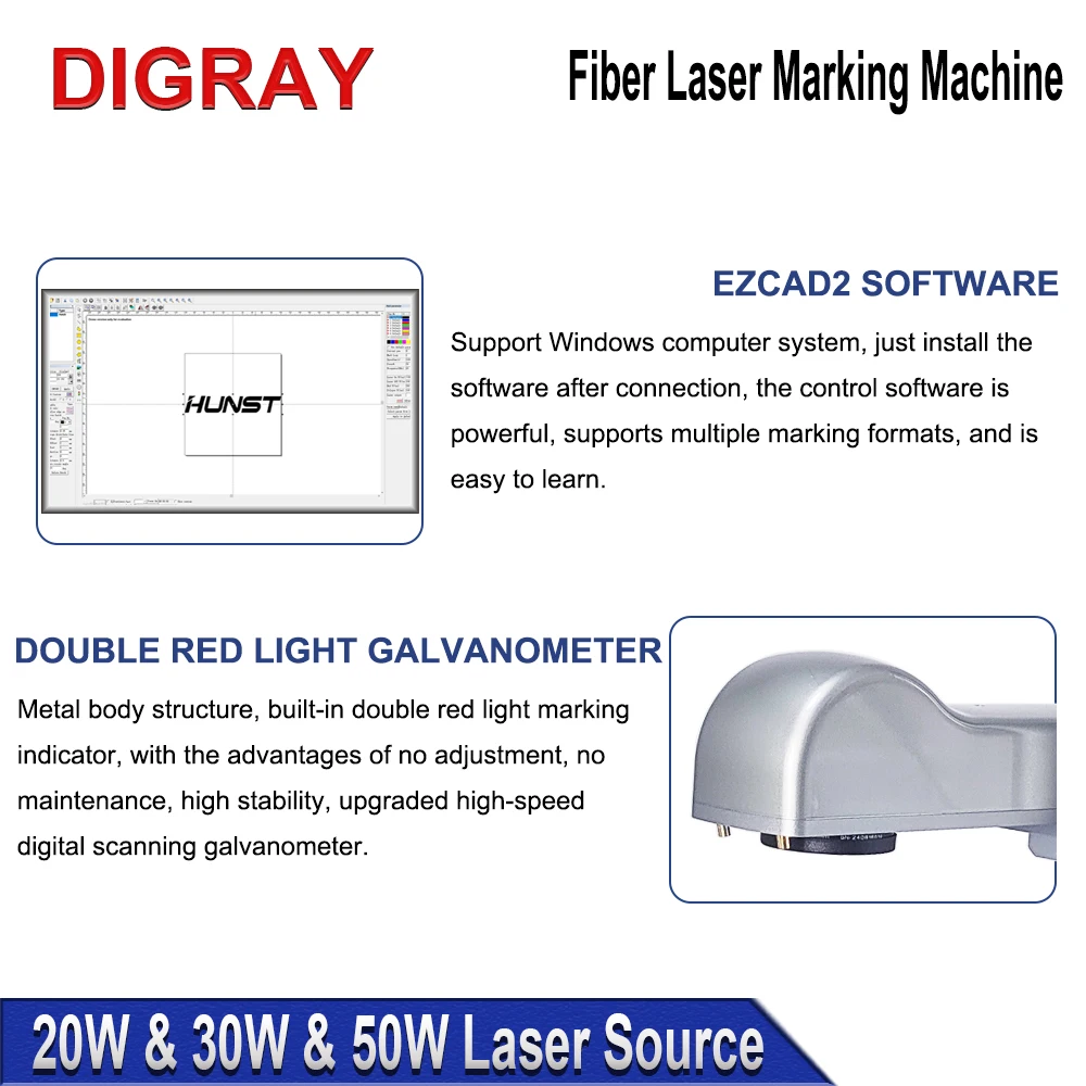 DIGRAY 20W 30W 50W Fiber Laser Marking Machine Industrial Portable Compact Engraving Machine for Engraving Metal Jewelry Plastic