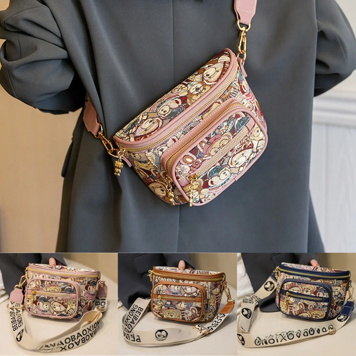 Beibao 2024 nowa pojedyncza torba na ramię Crossbody moda codzienna Instagram torba damska torba podmiejska mały miś wszechstronna torba na klatkę piersiową — zdjęcie 2
