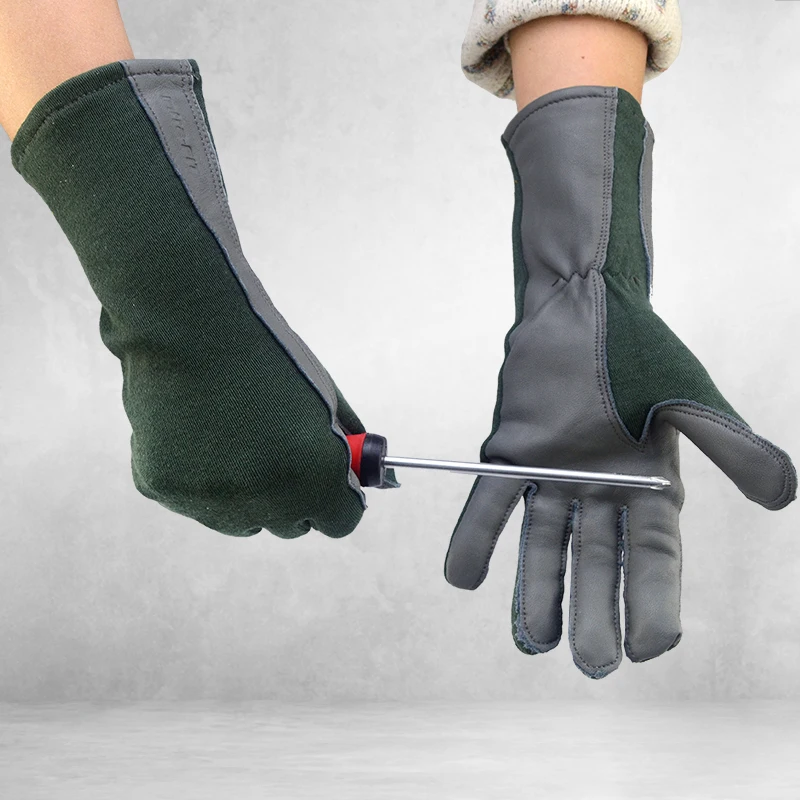 XYEHS 1 par de guantes de trabajo de seguridad para piloto, uniforme militar de cuero con puños largos/cortos, guantes de vuelo de aramida resistentes al fuego