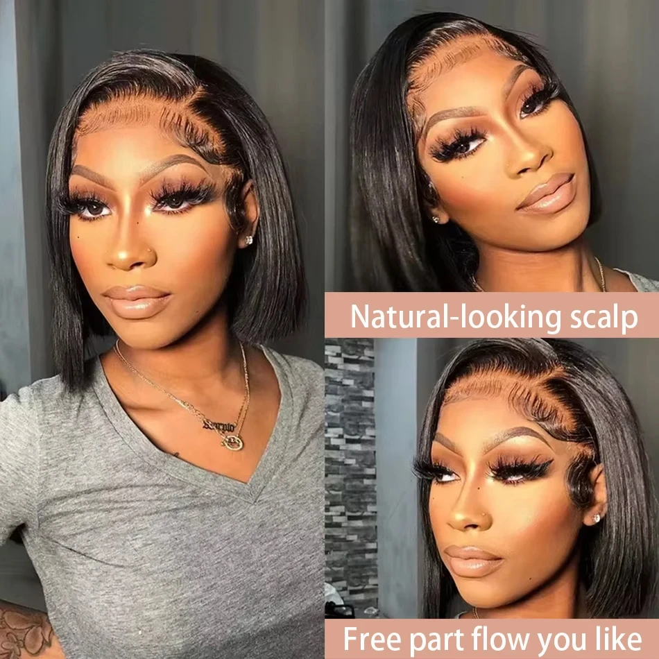 200% الكثافة 13x4 قصيرة بوب مستقيم البرازيلي شعر ريمي HD الدانتيل الشفاف كامل الدانتيل الباروكات الأمامية 100% الشعر البشري للنساء #2