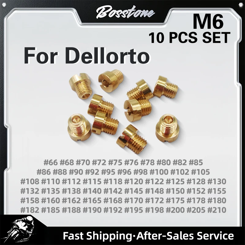

10pcs M6x0.75mm Carburetor Main Jets kit For Dellorto 6413 PHBH PHBL PHBE Motorcyle Carburetor Injector Nozzle Size#66-#210