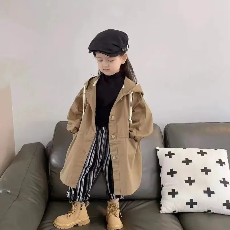 

Children Clothing Spring Autumn Outerwear Long Boys Girls Hooded New Korean Style Baby Casual Fashion Top Kids Jackets Windcoat