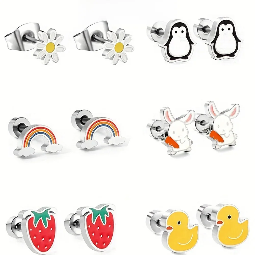 316L Chirurgisch Staal Oorbellen Leuke Stijl Meisjes Zilver Kleur Schroef Terug Stud Oorbellen Body Piercing Sieraden Party - afbeelding 2