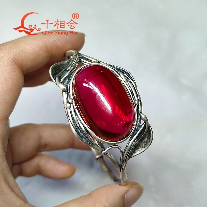 oval shape cabochon 63CT 20*30mm lab grwon inclusions red ruby retro 925 silver Jewelry for Ajustable bracelet