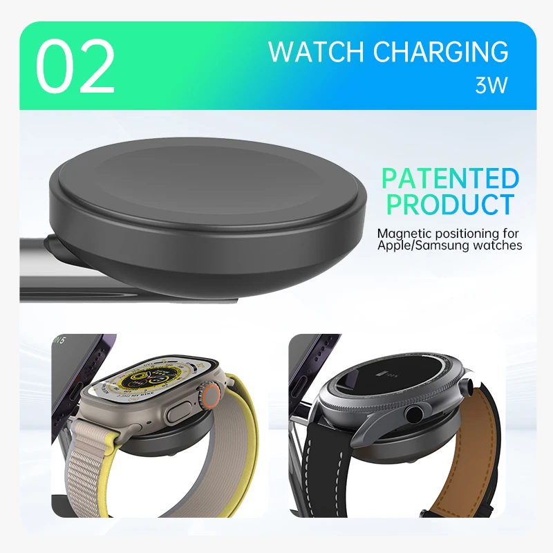 QI2 Draadloos laadstation voor Apple / Samsung 3-in-1 Oplader Stand Dock voor iPhone 12-16 AirPods Apple Watch 10 9 8 7 6 5
