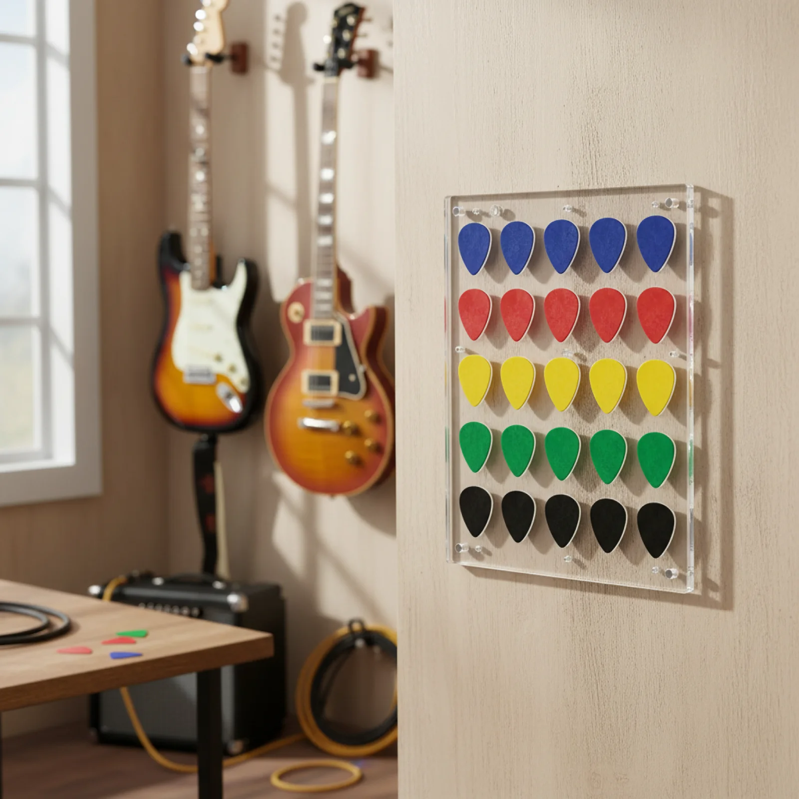 Acryl-Gitarrenplektrum-Halter Displayrahmen Aufbewahrungsregal Magnetische Platte für E-Gitarrenplektren Schlafzimmer Studierzimmer Schrank