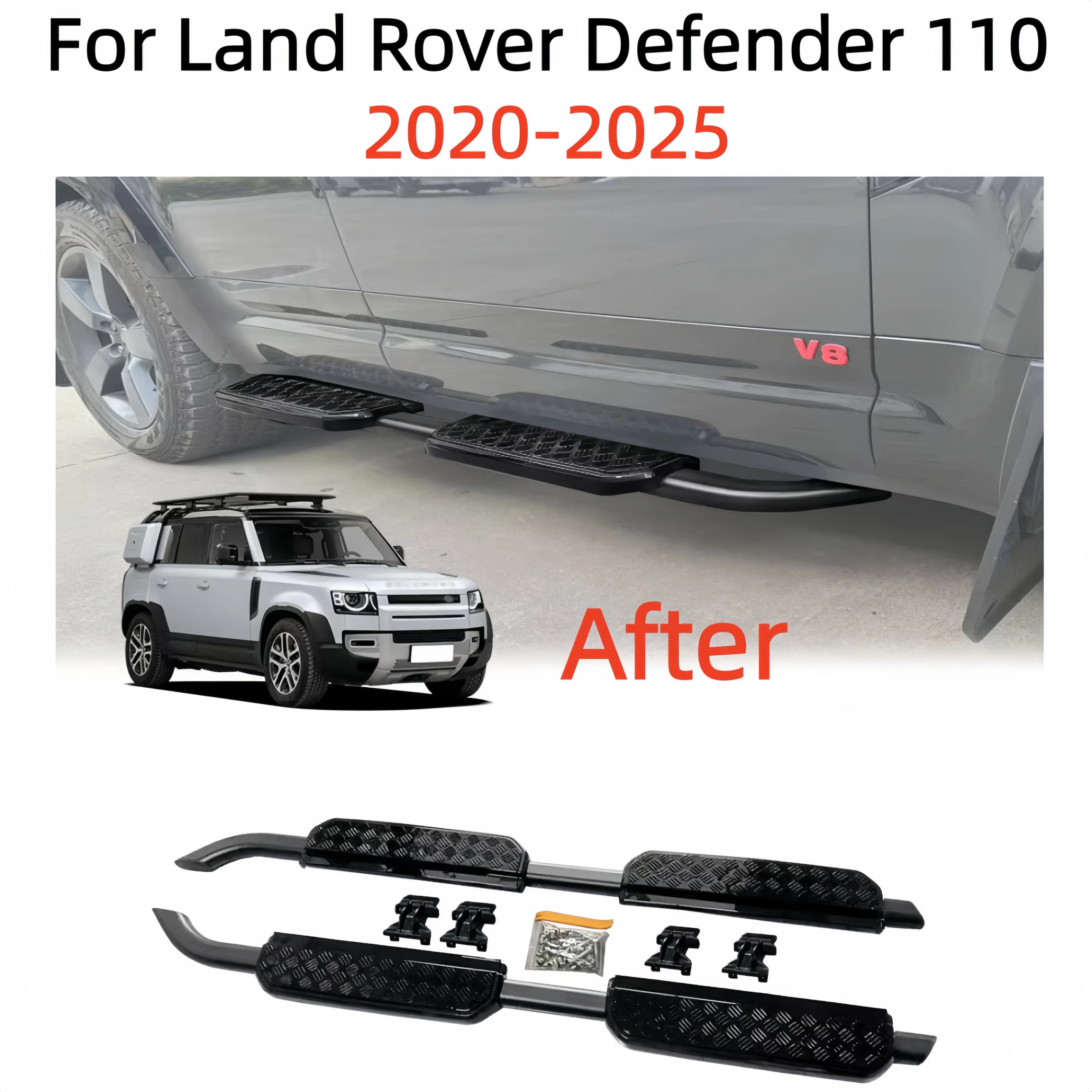 2PCS Urban Style Fixed Side Steps Running Boards For Land Rover Defender 110 2020-2025 4Door Nerf Bars Non-Slip 4x4 Off-Road