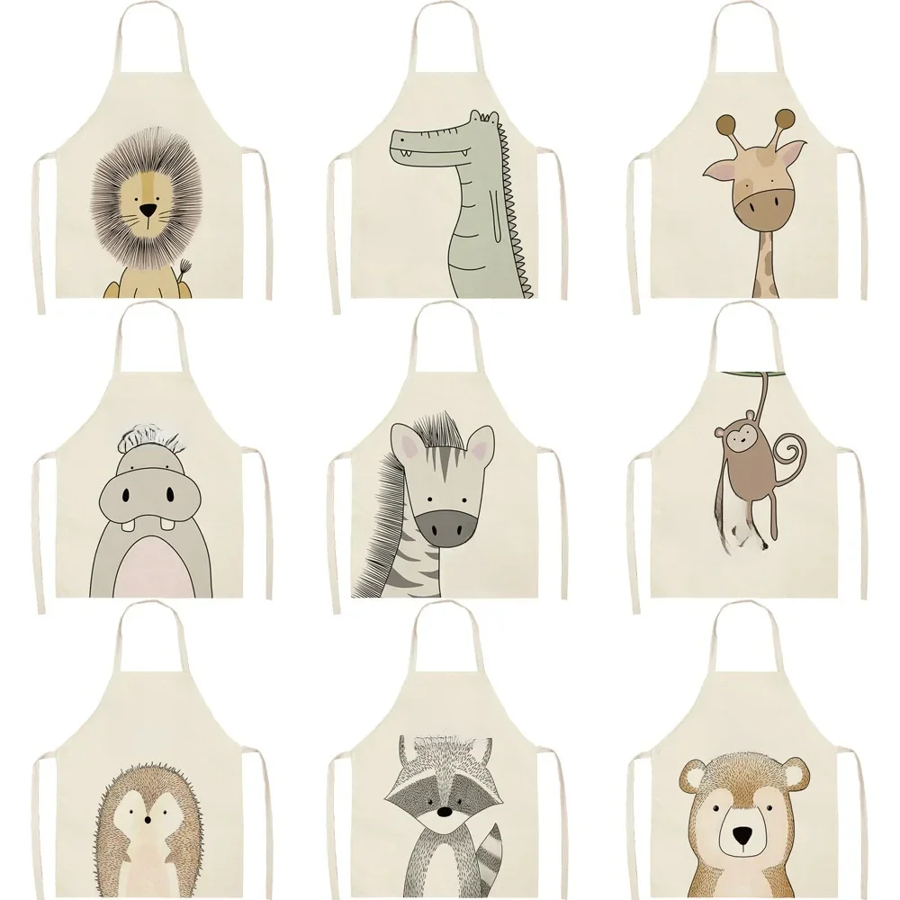 Tablier de cuisine imprimé Animal, pour Lion, élan, ours, renard, sans manches, bavoirs de vélo, pour enfants, bavoir de maison