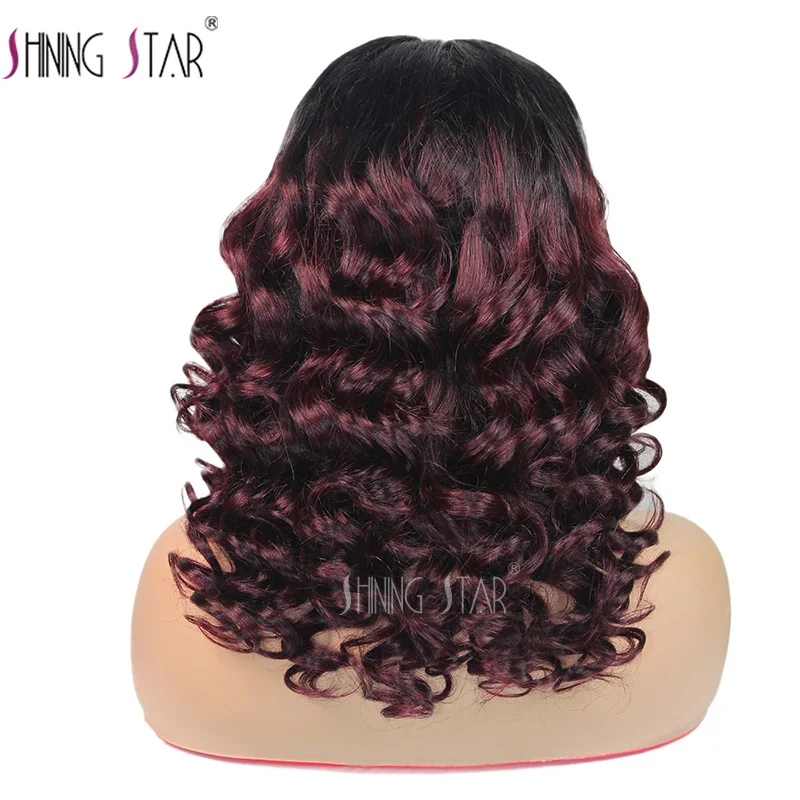 Wear And Go Бесклеевой парик из человеческих волос Pre Cut Ombre Burgundy Body Wave Curly 99J 4X4 Кружевная застежка спереди Бесклеевой парик Готов к ношению