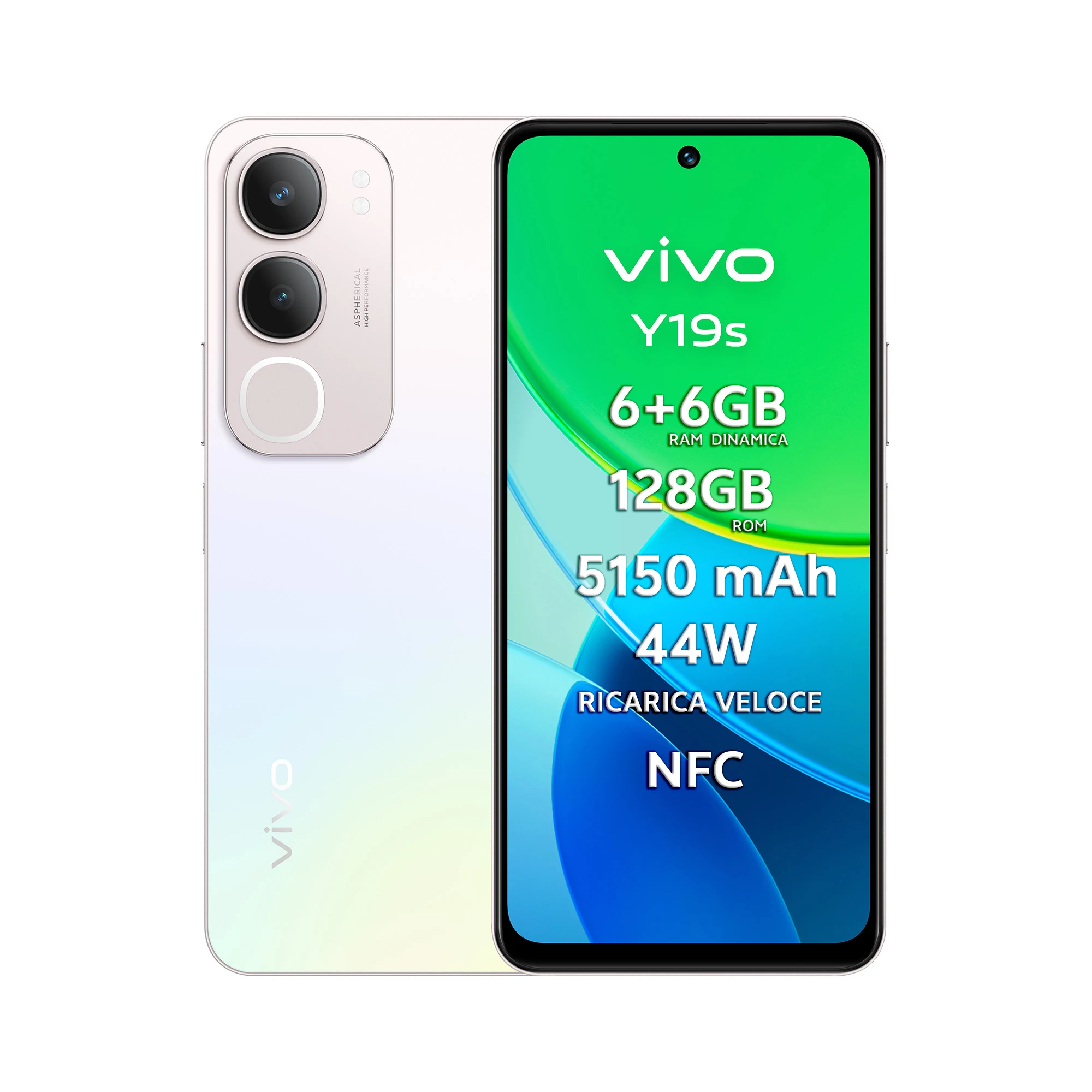 هاتف Vivo Y19s الذكي 6 + 6GB RAM 128GB ROM Camerafone 50MP AI الوضع الليلي 6.68 W شحن سريع بطارية 5150 mAh NFC ثنائي الشريحة ضوء ديناميكي، IP64 #2
