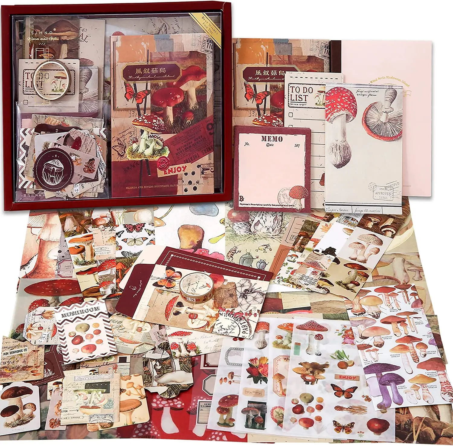 270 PCS Scrapbooking Supplies Kit Vintage Mushroom Aesthetic Scrapbook Kit for Bullet Junk Journal Stationery Gift Set Notebook