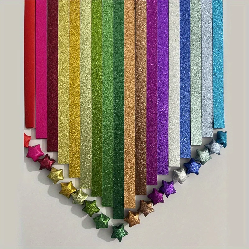 520-teiliges Glitzer-Stern-Origami-Set - Bunte Farbmischung, Kreatives Bastel- und Geschenkdekoration-Kit