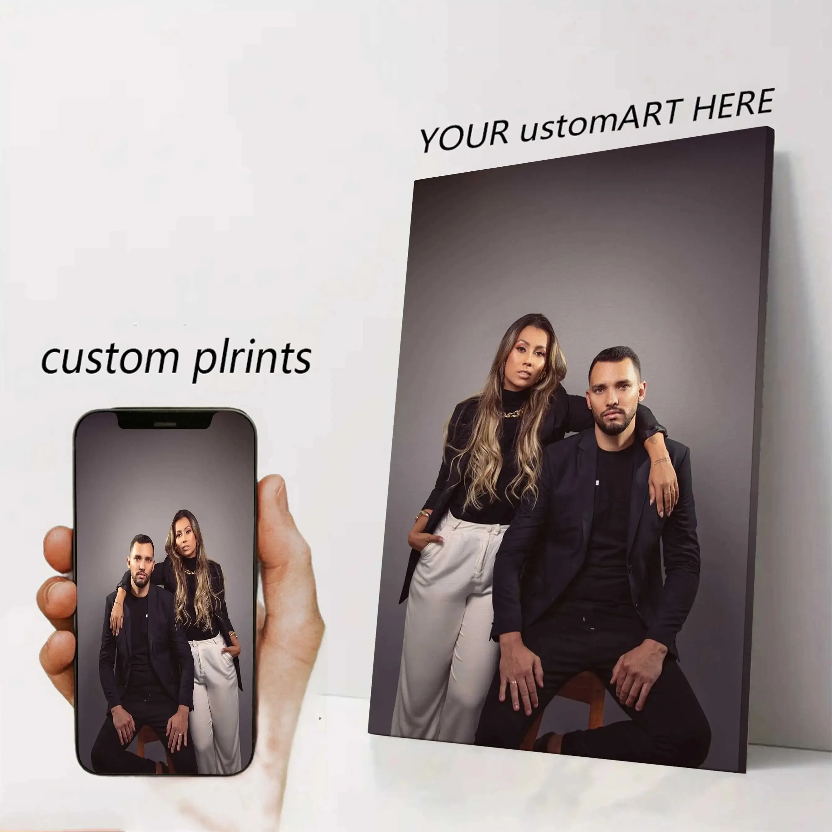 2D Personalized Photo Framed Canvas - Customizable Picture Wall Decor, Holiday Gift
