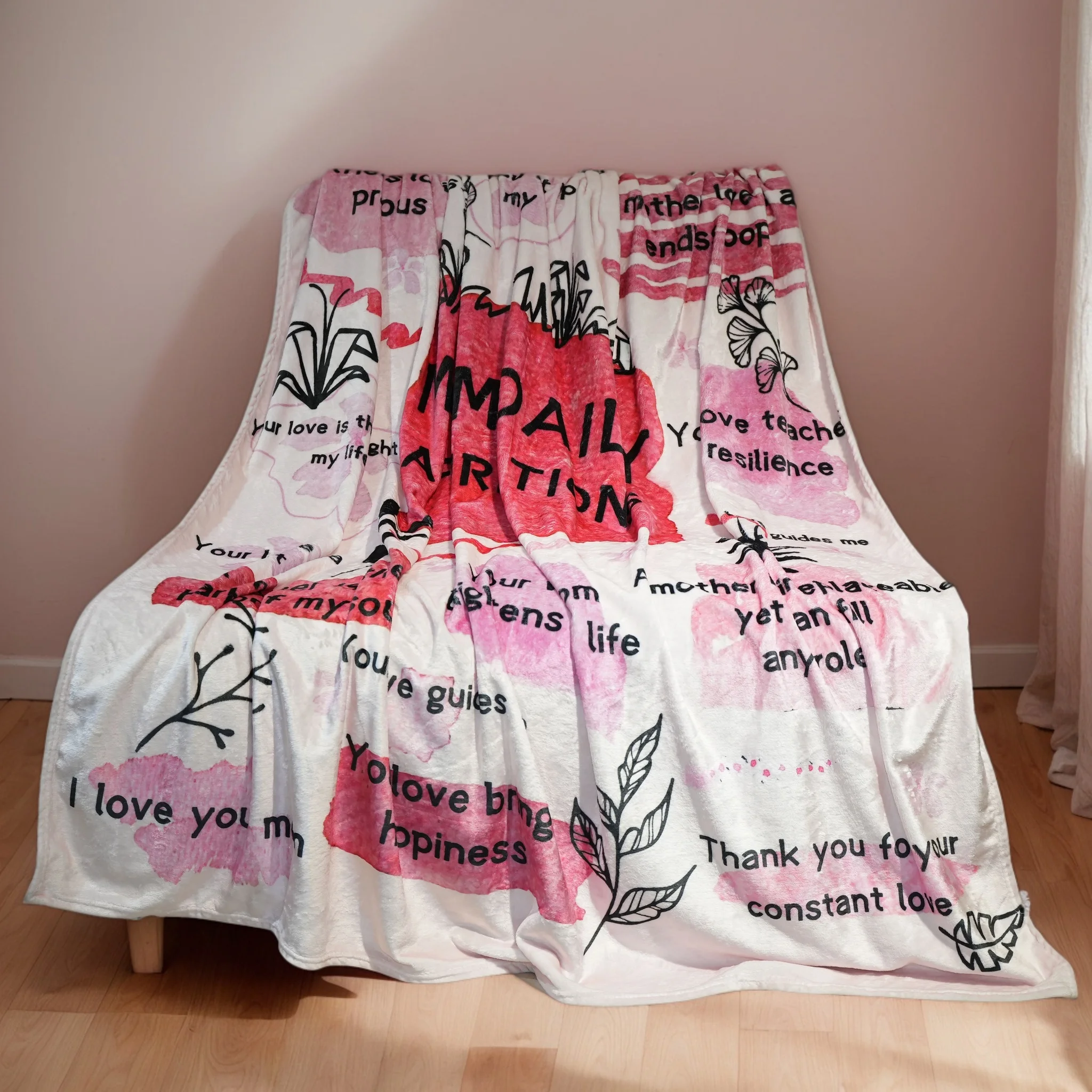 

Pink Mom Blanket with Affirmations – Ultra Soft Fleece Throw for Couch or Nap, Meaningful Comfort Gift for Mother or Grandma