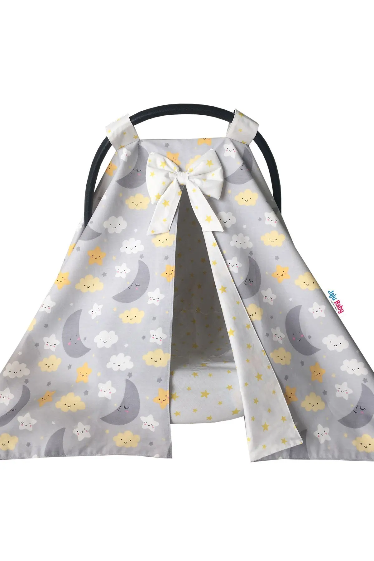 

Handmade Gray Moon Cloud Patterned Stroller Cover and Inner Sheet