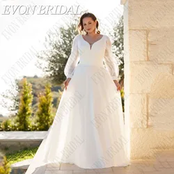 EVON BRIDAL Elegant Plus Size Wedding Dress For 2025 Bride Puff Sleeves Chiffon Bridal Gown A Line Ivory Vestido De Novias