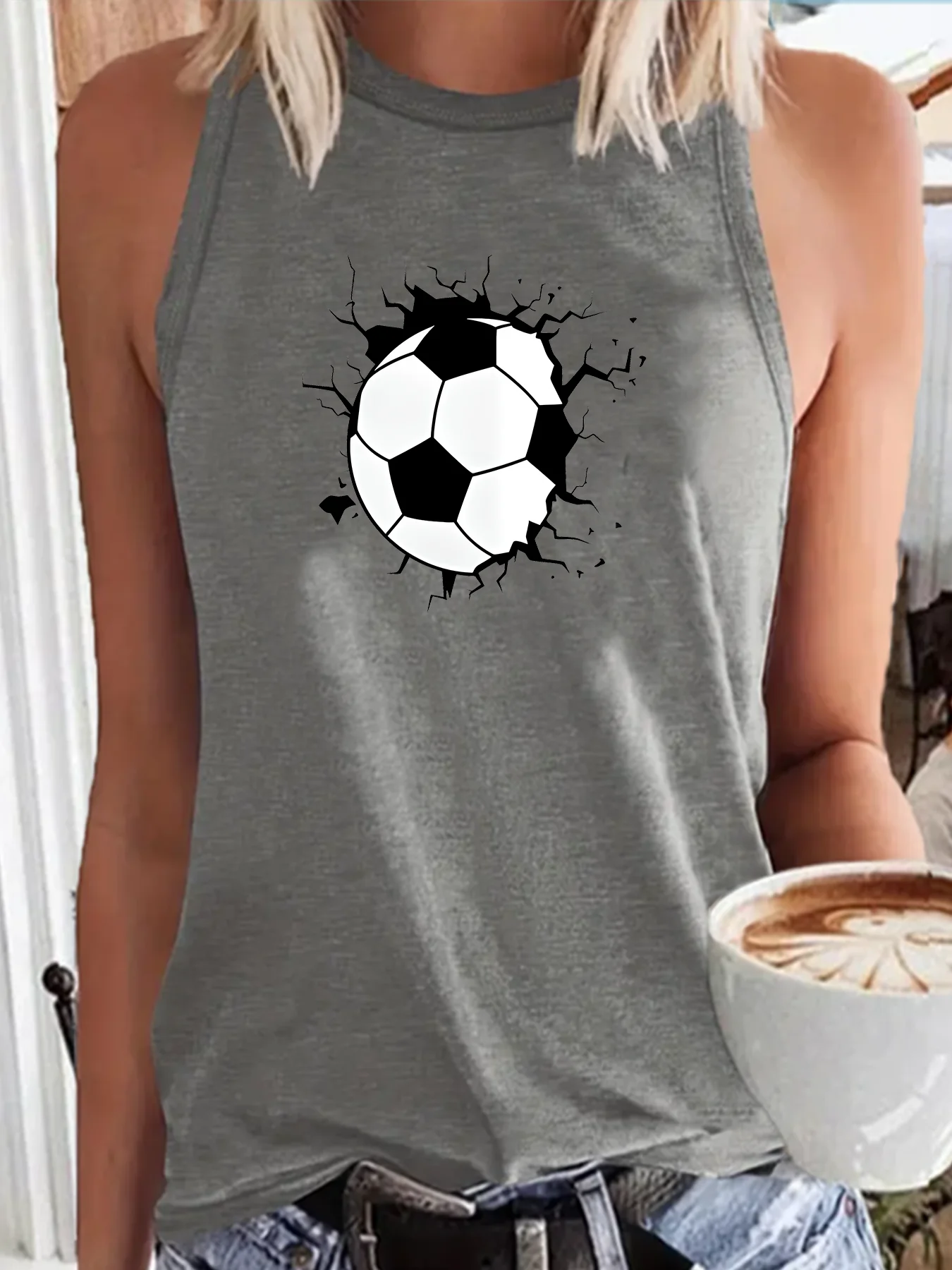 Voetballers Voetbalteam Grafische Sport Voetbal Funny Fashion Funny Sports Women's Tank Top Loose O Neck Sleeveless Casual Tank