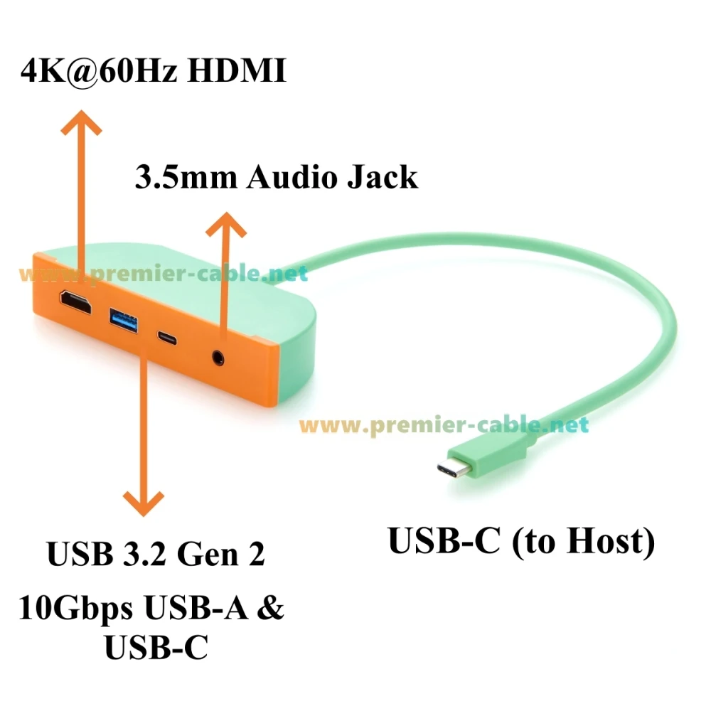 4-in-1 Multiport-USB-C-Hub, mit 4K@60Hz HDMI, USB 3.2 Gen 2 10Gbps USB-A- & USB-C-Anschlüssen, 3,5-mm-Audio-Kopfhörer-Mikrofon-Buchse – Detail 3