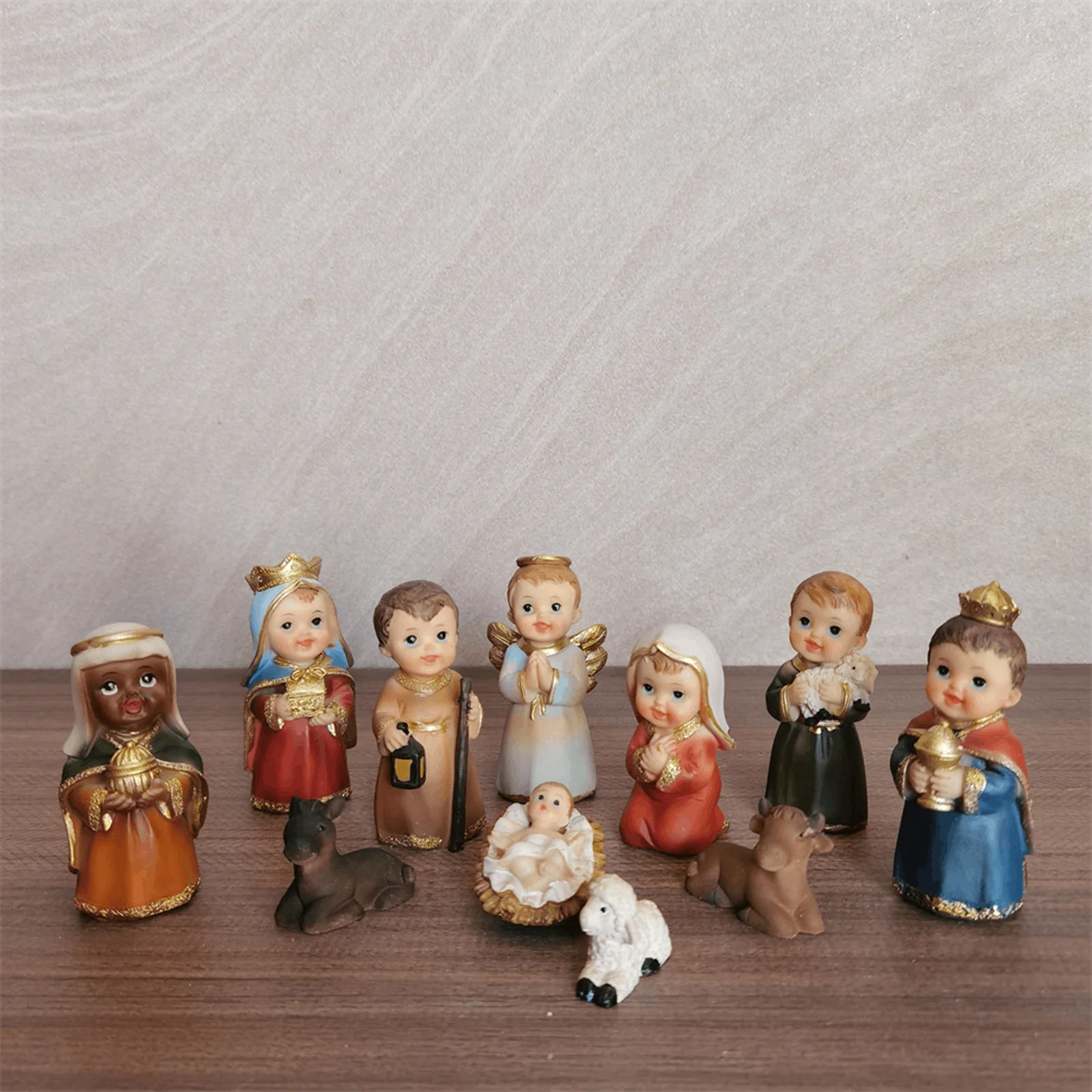 

11 шт., набор фигурок яслей для рождественской сцены, аксессуары, поделки из смолы, католическая фигурка Рождества, статуя, фигурки для столешницы