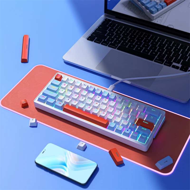 ZIFRIEND ZA63 Mechanical Keyboard 63 Keys Hot Swappable Wired RGB Red Blue Switch Gaming Anti-ghosting 60% Keyboard White Keycap