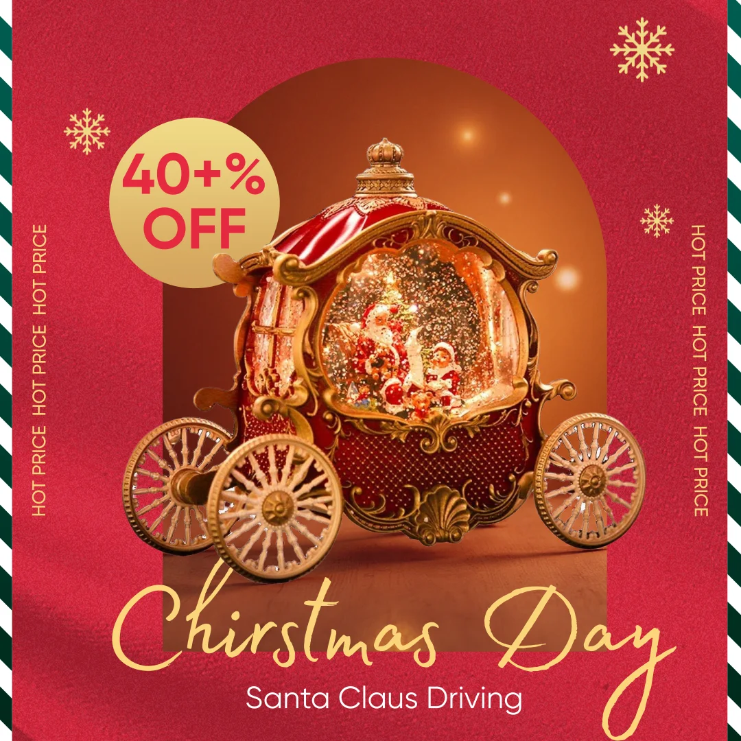 Christmas Snow Globe ,Craft, Gift with Music & Light ,Decoration ,Santa Carriage Ornament Christmas Carriage Snow Globe