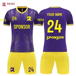 Football Clothes Team Uniform Men Kid Football Jersey Set 2 Pcs Purple Yellow Customize Logo Patchwork Outdoor Sport Training Se
