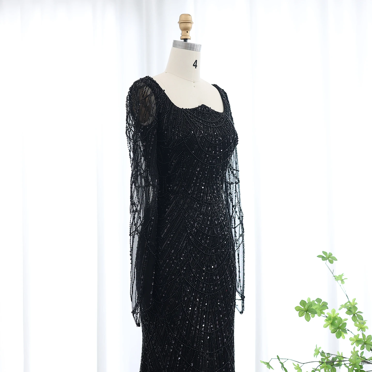 Sharon Said Elegantes Schwarzes Meerjungfrauen-Abendkleid mit Langen Ärmeln, Königsblau, Arabische Damen-Hochzeits- und Partykleider SS686, Maßanfertigung – Detail 17
