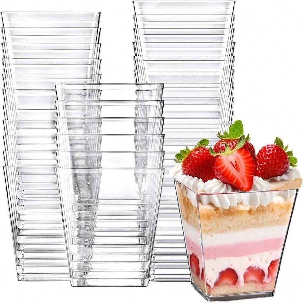 10PCS 5 OZ Plastic Dessert Cups, Mini Clear Square Plastic Dessert Cake Shooter Cups for Parties, Yogurt Parfaits, Appetizers, F