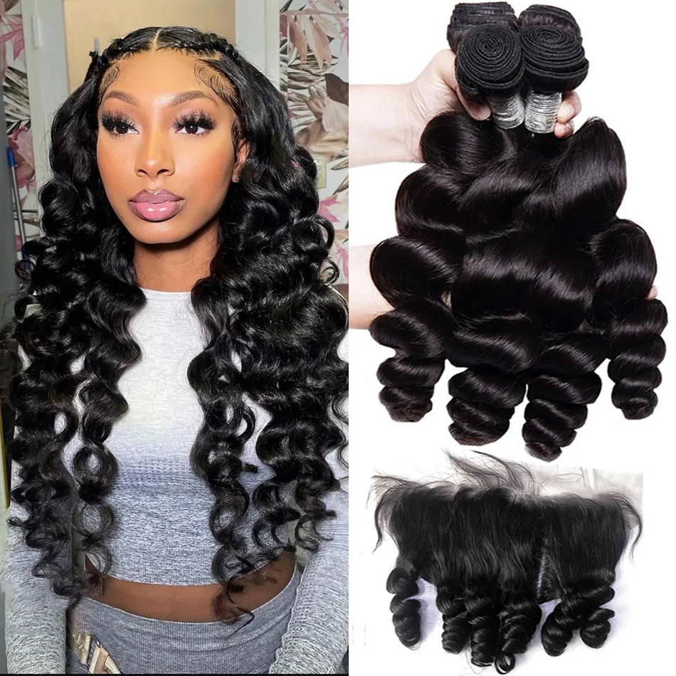 12A Loose Wave Bundles With Frontal 13*4 Ear To Ear Malaysian Virgin Human Hair 3 Bundles With Lace Closure Loose Deep Wave Hair