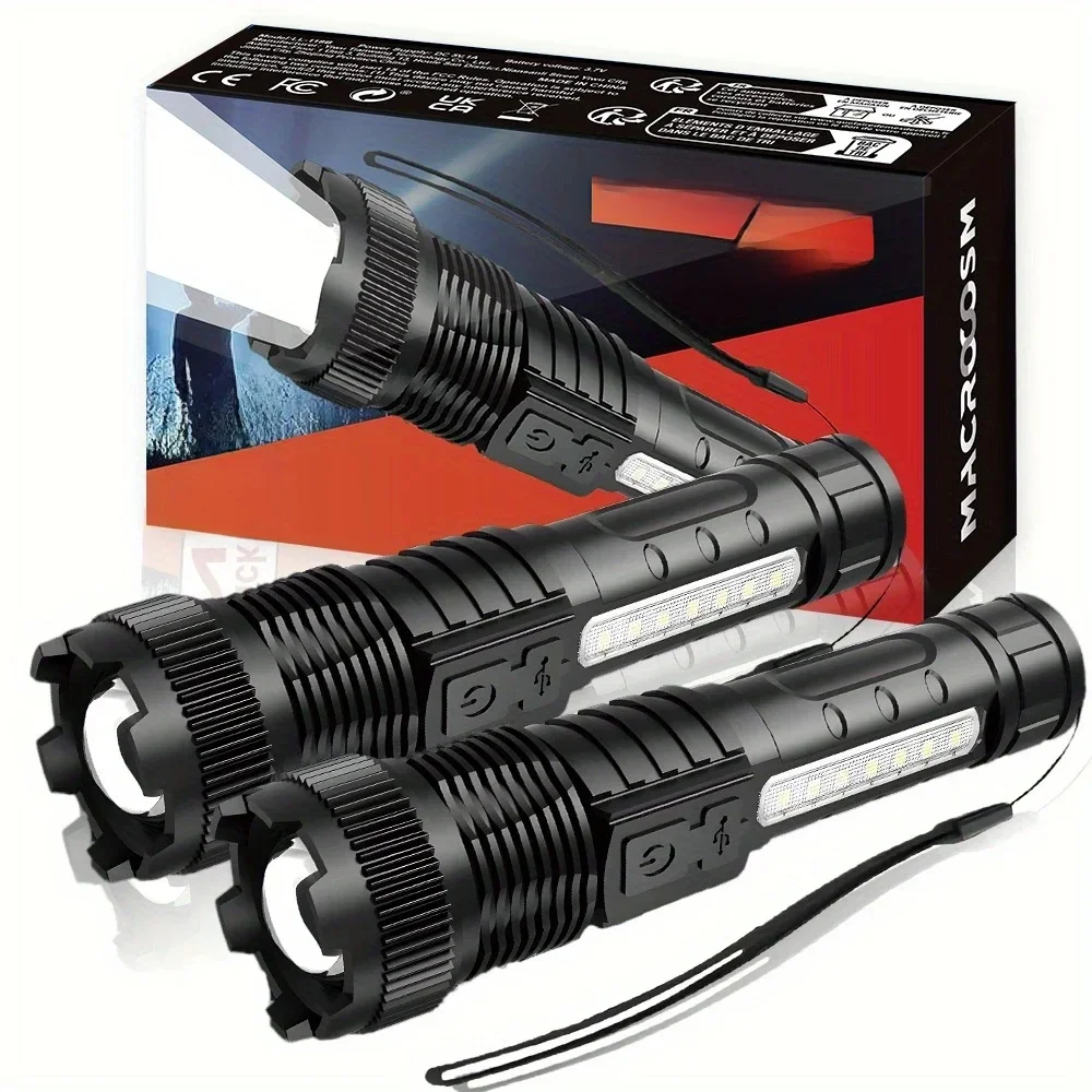 Lampe de poche super lumineuse, batterie intégrée, lampes de poche LED rechargeables USB C 500000 Lampe torche haute puissance LM pour lanterne de camping