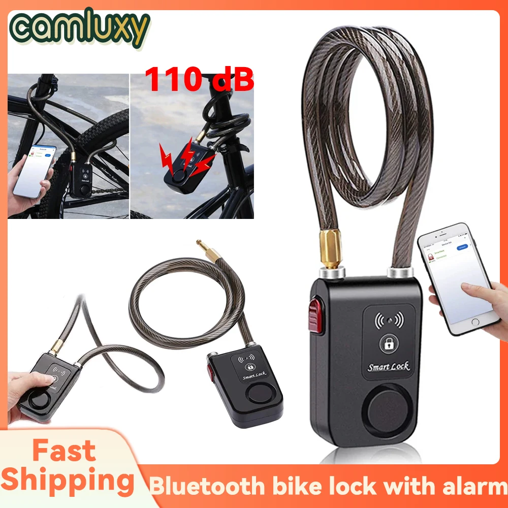 Camluxy Bluetooth Bike Lock Alarm 110dB Security Smart Bike Alarm Lock System Anti-Theft Vibration Alarm for Bicycle Motorcycle