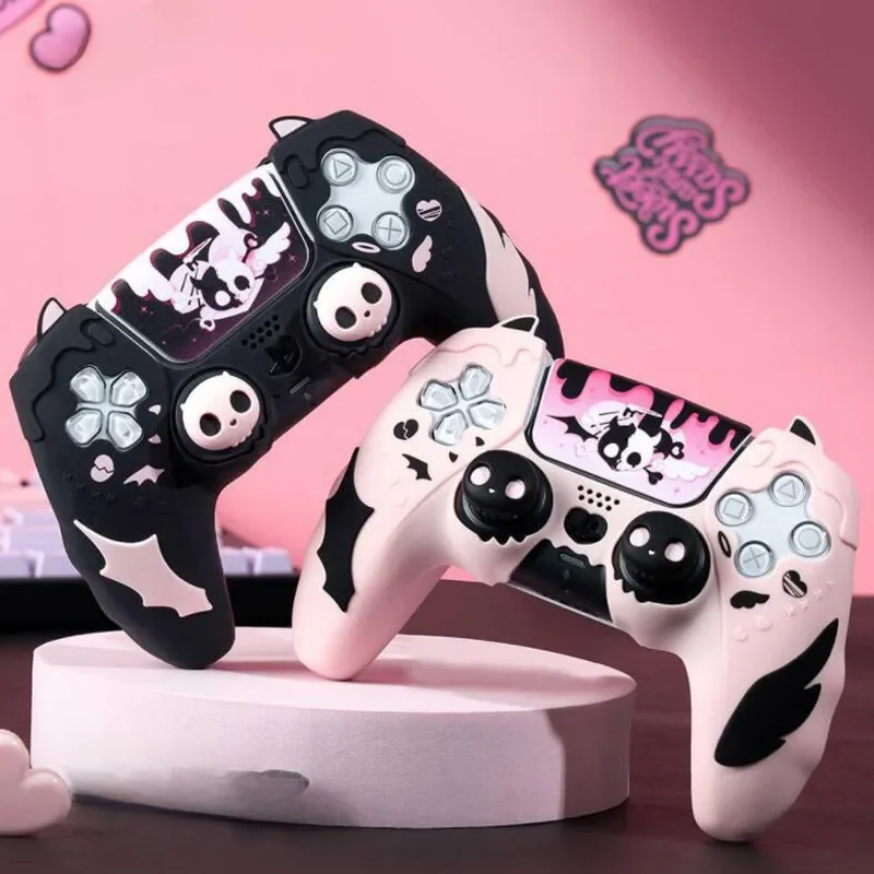 Couverture de peau de Silicone de crâne doux autocollant de manette de jeu coque souple pour Sony Dualsense 5 PS5 contrôleur bâton de pouce protecteur de capuchon de poignée