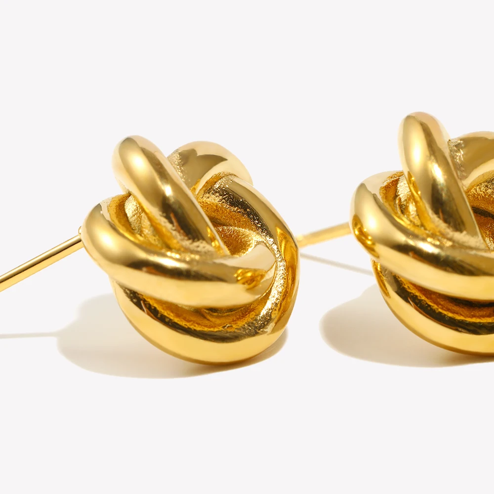 E.B.belle Minimalist Style Knitting Wool Ball Stud Earring Line Ball Shape Stainless Steel Jewelry